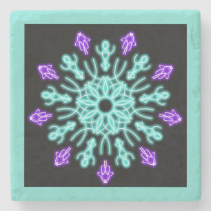 Turquiose und lila neonale Blume Steinuntersetzer