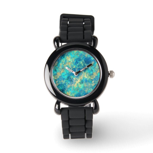Turquise Crumpled Textur Armbanduhr (Vorderseite)