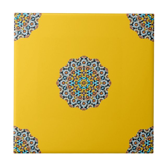 Turquise und gelber Marmor marokkanischer Mosaik Fliese (Vorderseite)