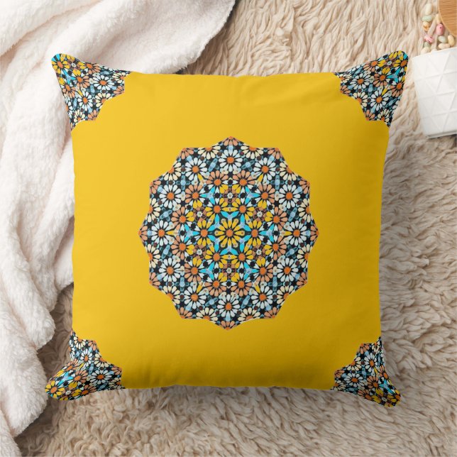 Turquise und gelber Marmor marokkanischer Mosaik Kissen (Decke)