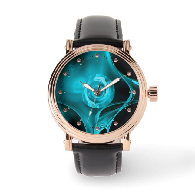 TURQUOISCH AQUAMARINES FRAKTAL ROSE ARMBANDUHR (Vorderseite)