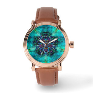 TURQUOISCH BLAUES ABSTRAKTES FRAKTAL MOSAIC ARMBANDUHR