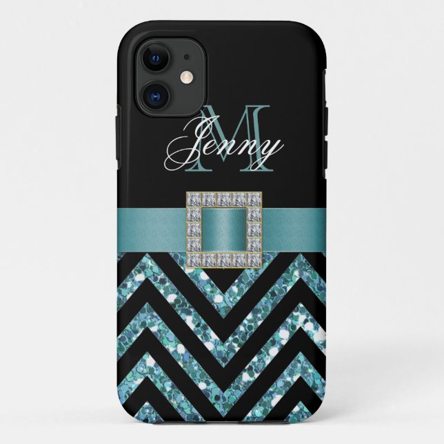 TURQUOISCH SCHWARZER ZICKZACK GLITZER GIRLY Case-Mate iPhone HÜLLE (Rückseite)