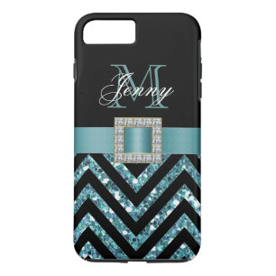 TURQUOISCH SCHWARZER ZICKZACK GLITZER GIRLY iPhone 8 PLUS/7 PLUS HÜLLE