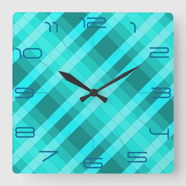 Turquoise 3D Color Design Wall Clock A Quadratische Wanduhr (Vorderseite)