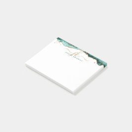 Turquoise Agate Geode Gold Glitzer Script Monogram Post-it Klebezettel