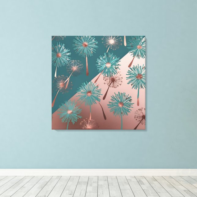  Turquoise and Copper Dandelions Leinwanddruck (Insitu (Holzboden))