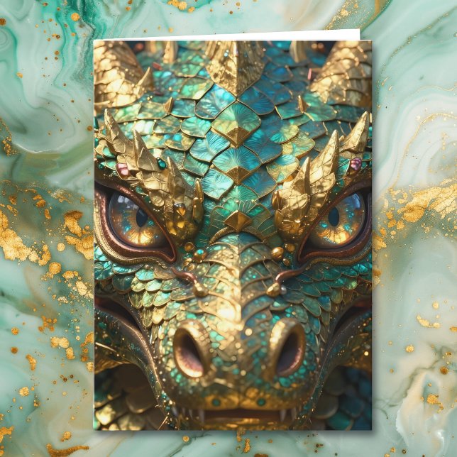 Turquoise and Gold Dragon Birthday Karte (Von Creator hochgeladen)