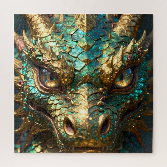 Turquoise and Gold Dragon Face (Vertikal)