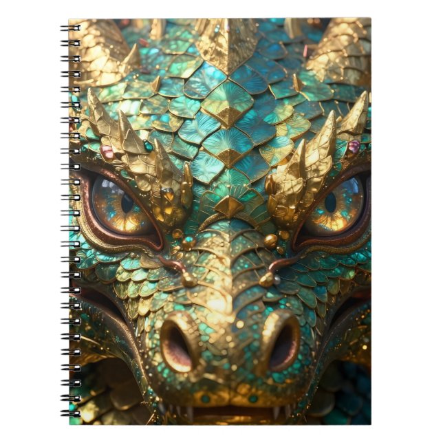 Turquoise and Gold Dragon Face Notizblock (Vorderseite)