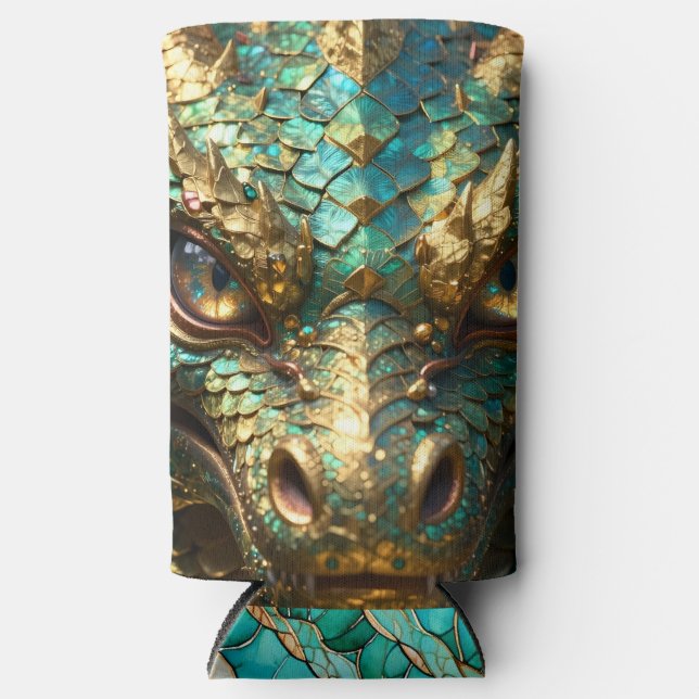 Turquoise and Gold Dragon Face Selters Dosenkühler (Vorderseite)