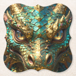 Turquoise and Gold Dragon Face Untersetzer