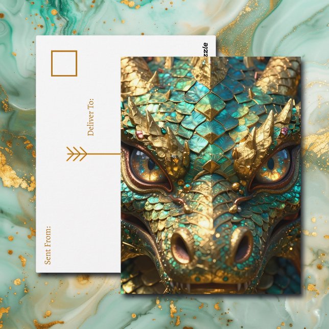 Turquoise and Gold Dragon | Keeping in Touch Postkarte (Von Creator hochgeladen)