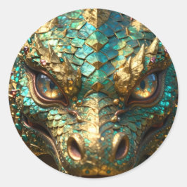 Turquoise and Gold Dragon  Runder Aufkleber
