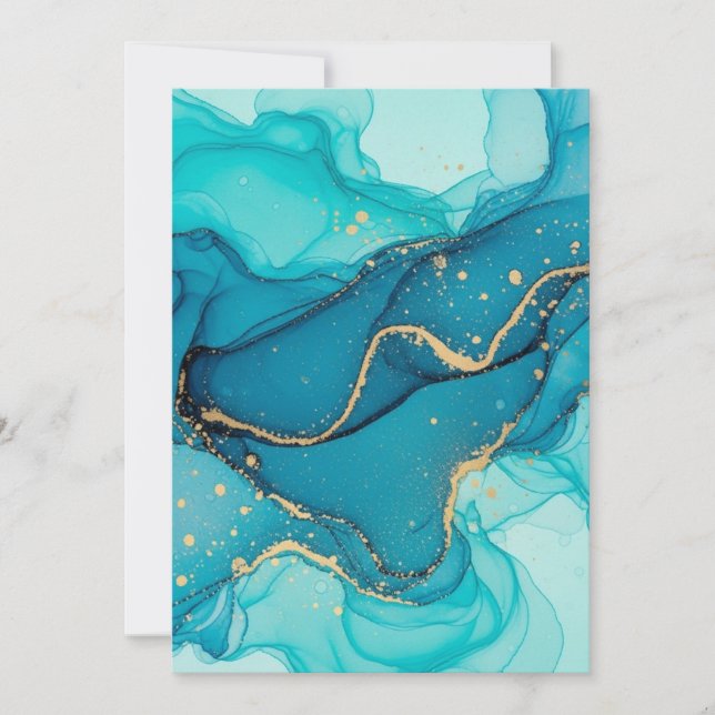 Turquoise and Teal Alcohol Ink Abstract with Gold  Dankeskarte (Vorderseite)