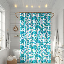 Turquoise and White Floral Damask Pattern