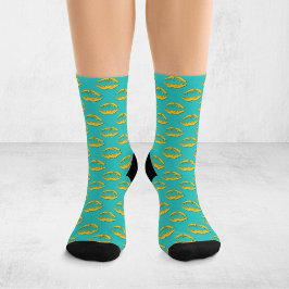 Turquoise and Yellow Pop Art Kissing Lips XOXO Socken