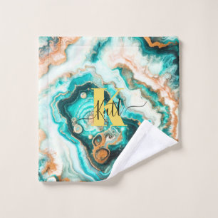 Turquoise Aqua Agate Golden Custom Monogramme mode