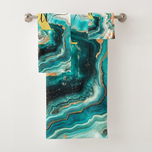 Turquoise Aqua Agate Golden Custom Monogramme mode (En situation)