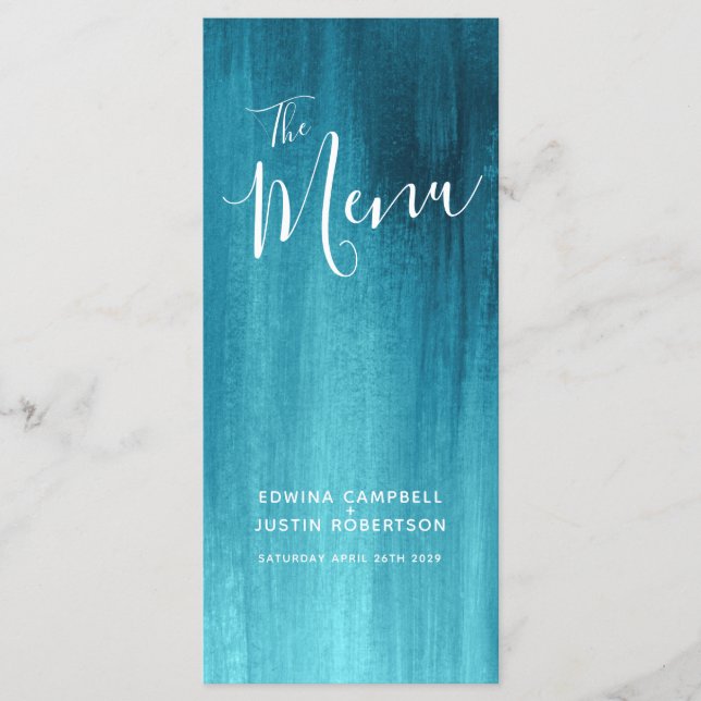 Turquoise aqua art moderne classée mariage menu ra (Devant)