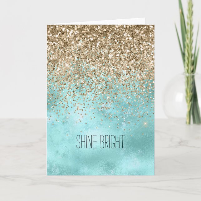 Turquoise Aqua Gold Glam Glitzer Sparkone Karte (Vorderseite)