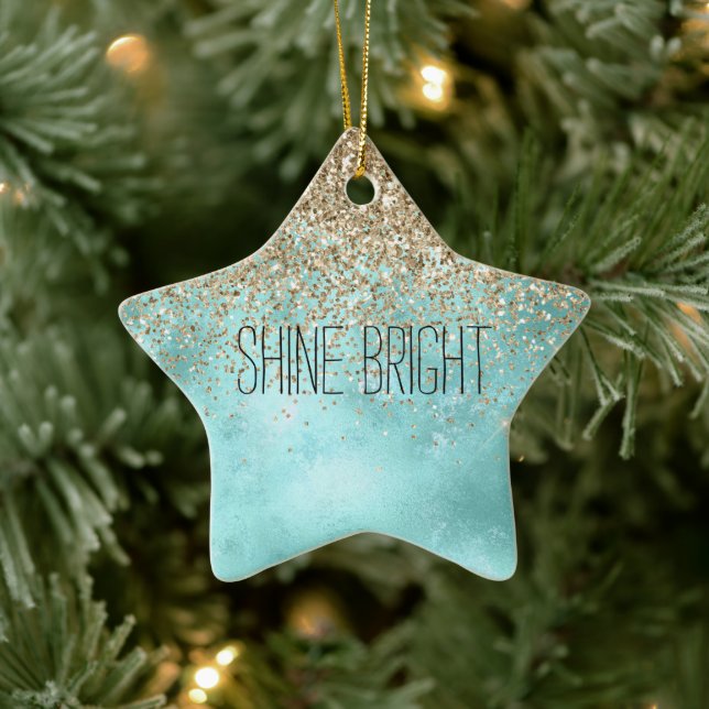 Turquoise Aqua Gold Glam Glitzer Sparkone Keramik Ornament (Baum)