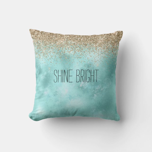 Turquoise Aqua Gold Glam Glitzer Sparkone     Kissen (Vorderseite)
