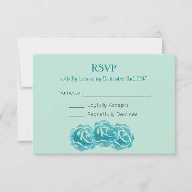 Turquoise Aquarelle Roses mariage RSVP (Devant)