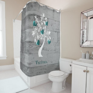 Turquoise Arbre des Coeurs Rideau de douche person