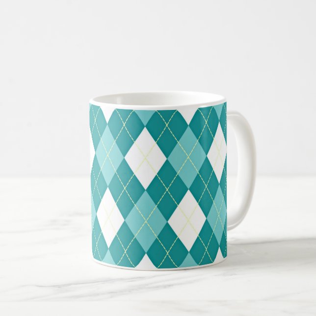 Turquoise argyle pattern kaffeetasse (VorderseiteRechts)