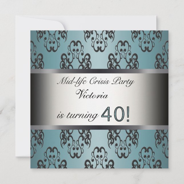 Turquoise Black 40th Birthday Party Invitation (Devant)