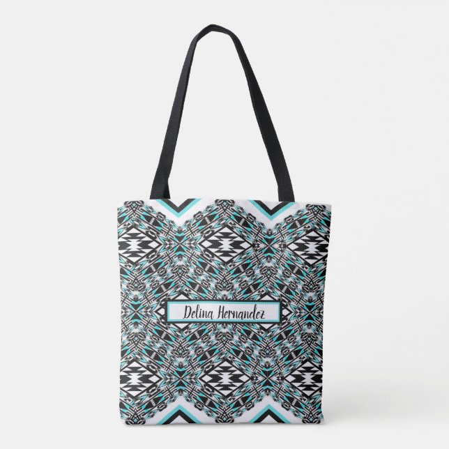 Turquoise & Black Tribal Tapestry Tote Tasche (Rückseite)