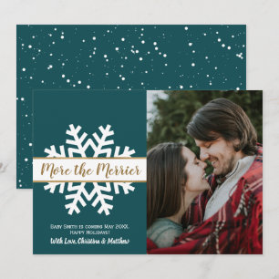 Turquoise blanc photo Noël Grossesse Faire-part