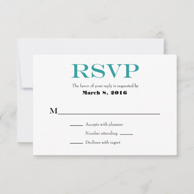 Turquoise Blanc Plain Simple Mariage Cartes RSVP (Devant)