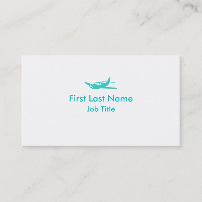 Turquoise blanc simple avion cartes de visite pers (Devant)