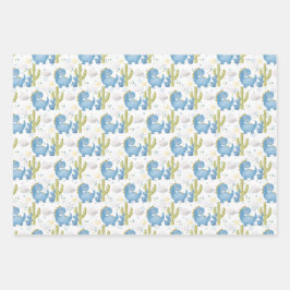 TURQUOISE BLAU GREEN DINOSAURS & RAINBOWS GESCHENKPAPIER SET