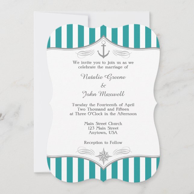 Turquoise bleu Aqua gris Faire-part de mariage nau (Devant)