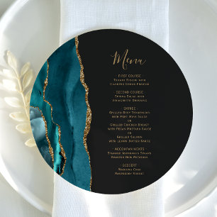 Turquoise Bleu Or Agate Plaque ronde Mariage Menu