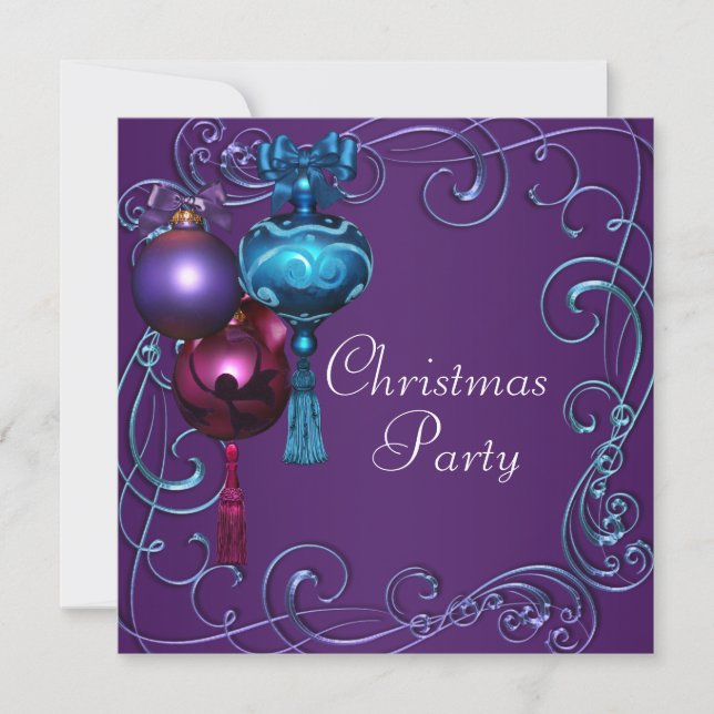 Turquoise Bleu pourpre Noël Invitations (Devant)