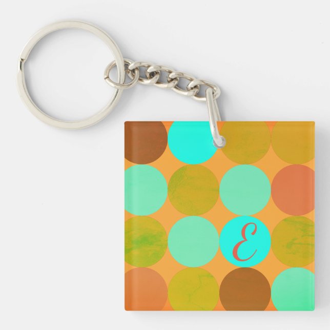 Turquoise Bleu Vert & Cercles Orange Monogramme (Devant)