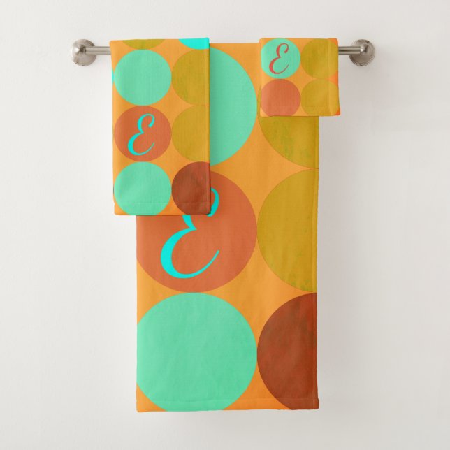 Turquoise Bleu Vert & Cercles Orange Monogramme (En situation)