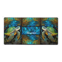 Turquoise Bleu Vert Mer Tortue Bureau Mat