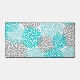Turquoise Blue and Gray Dahlia Floral Schreibtischunterlage