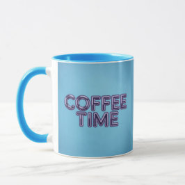 Turquoise Blue Coffee Time Purple Text Mug Tasse