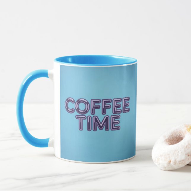 Turquoise Blue Coffee Time Purple Text Mug Tasse (Mit Donut)