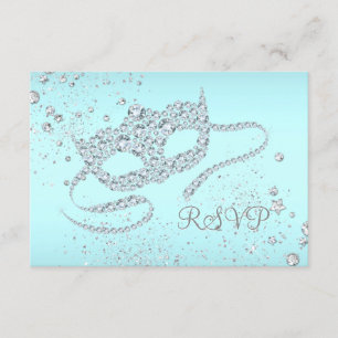 Turquoise Blue Diamond Masquerade Party RSVP