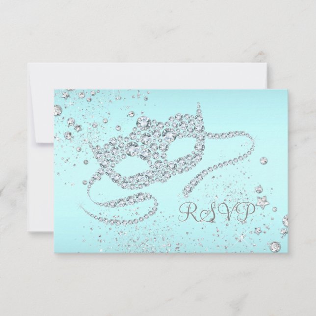 Turquoise Blue Diamond Masquerade Party RSVP (Devant)