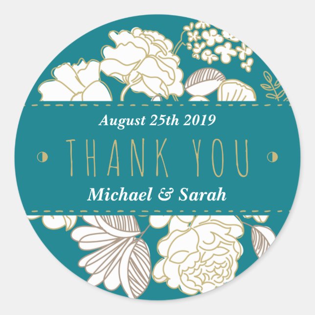 Turquoise Blue Flower Garden Mariage Favor Sticker (Devant)