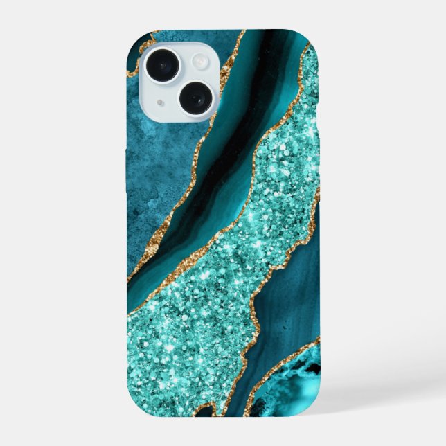 Turquoise Blue Gold Parties scintillant marbre Aqu (Verso)