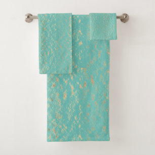Turquoise Blue Gold Vintage Glittery Sparkle Motif